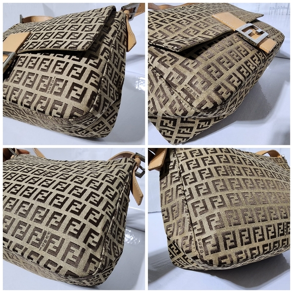 Fendi Zucchino Canvas Mamma Forever Shoulder Bag Brown/Beige - Picture 13 of 14